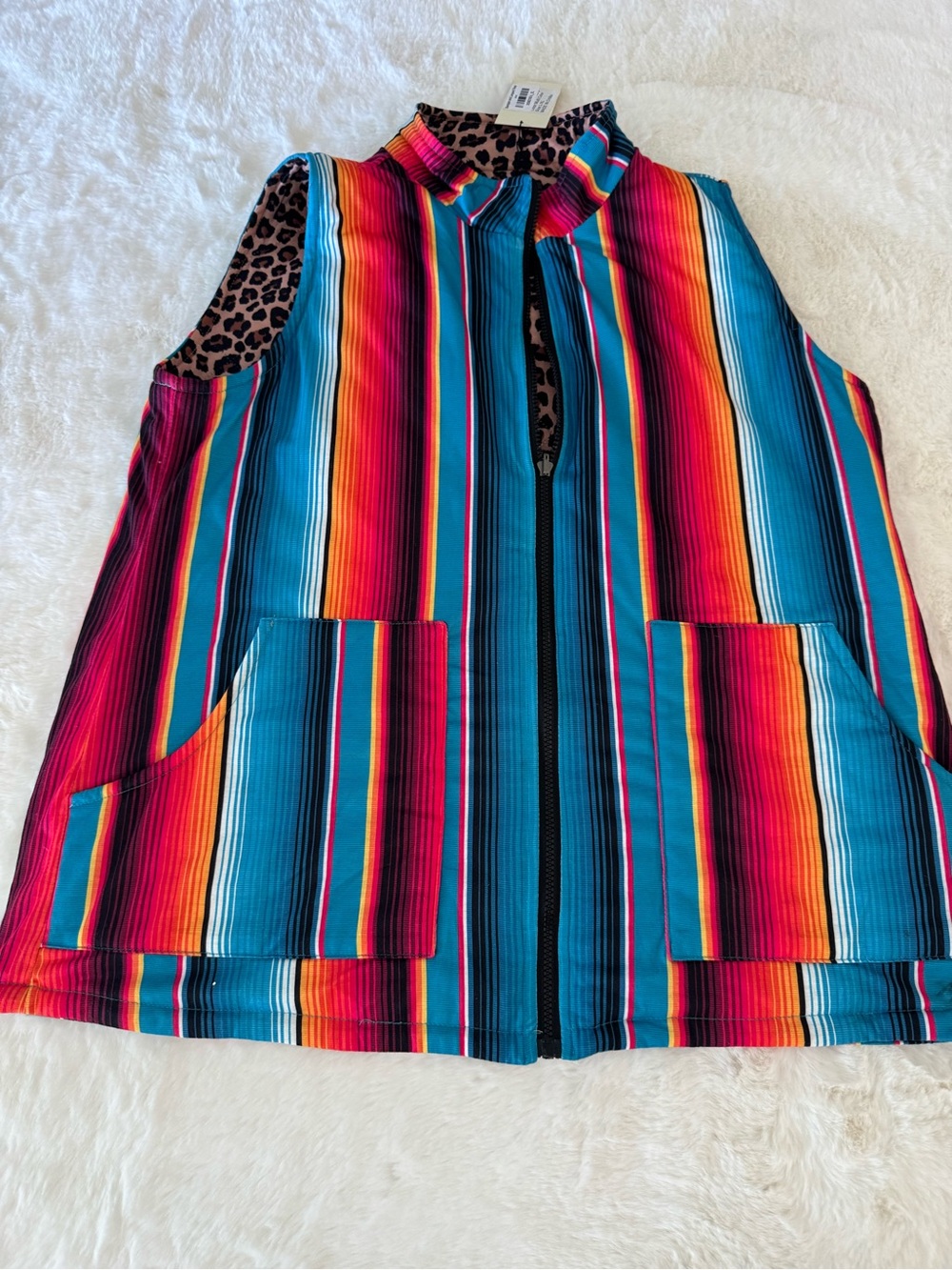 Women’s Multicolor Striped Sleeveless Zip Vest